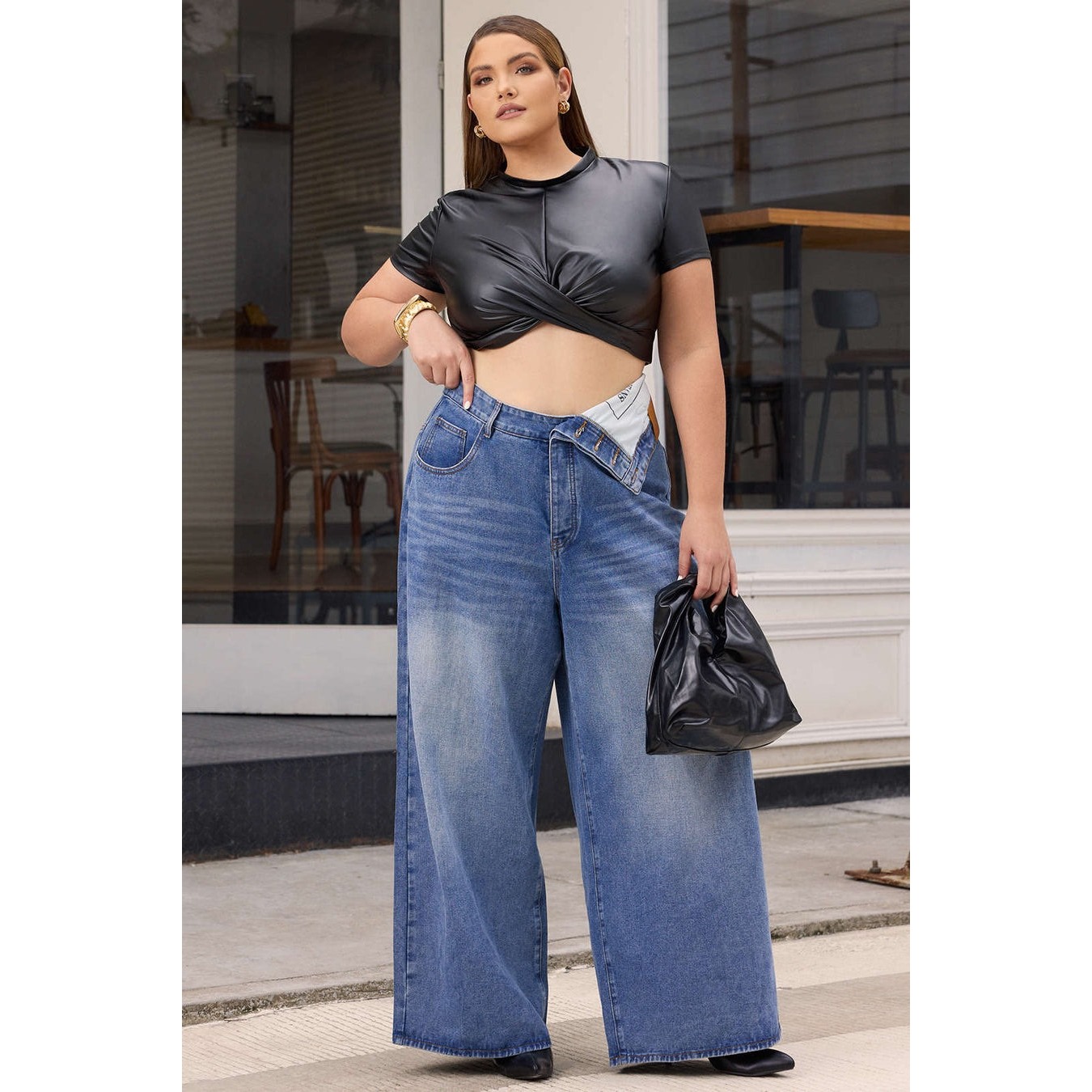 Micas Plus Size Denim Asymmetrical High Waist Jeans 1xl